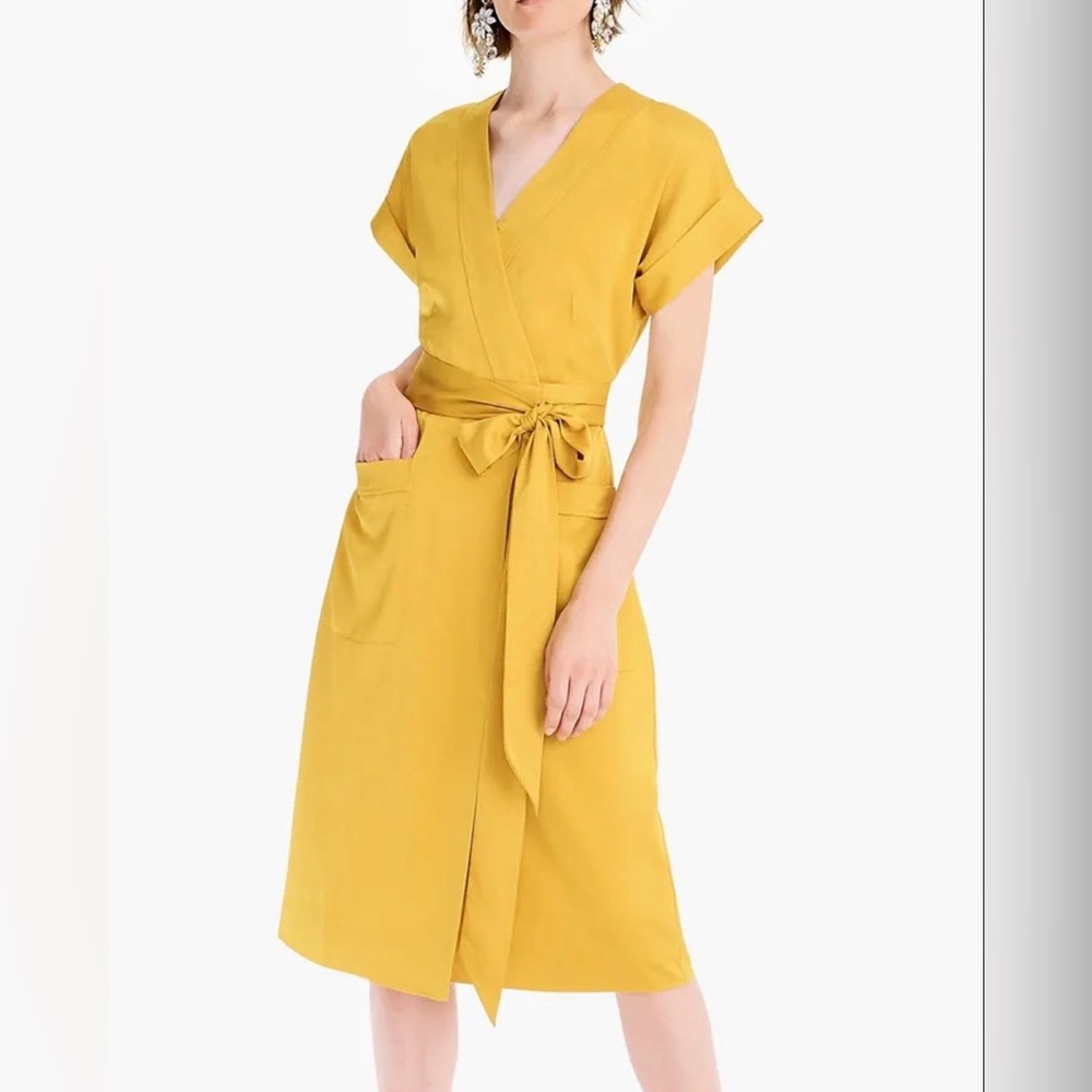 J. Crew Mustard Midi Wrap Dress